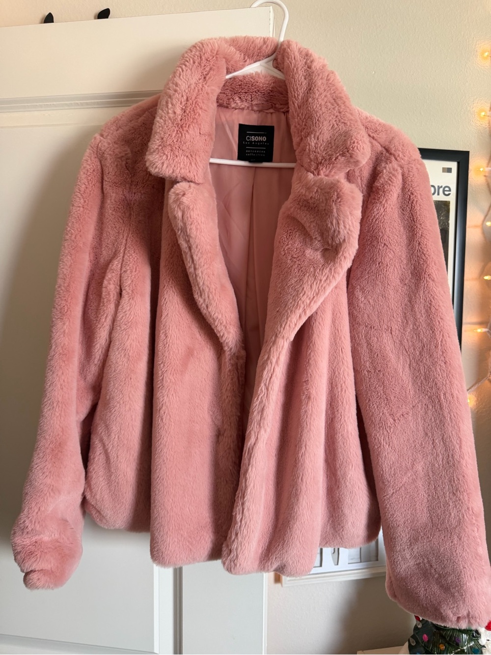 Cisono Plush Faux-Fur Teddy Jacket in Blush Pink